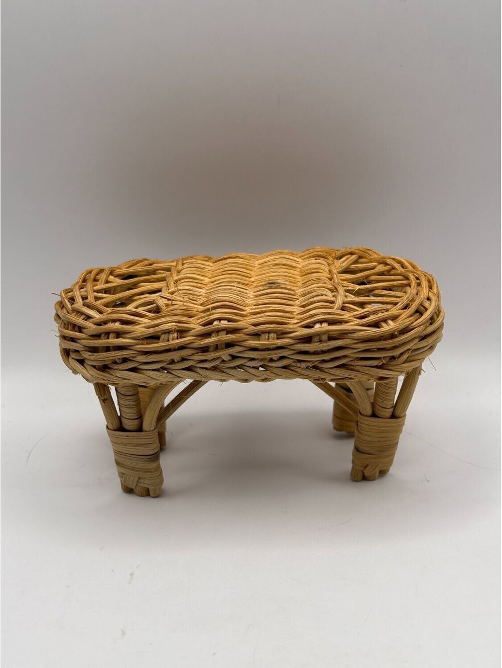 Miniature Stool Footstool Woven Doll Bench Plant Stand 12.7 cm Boho Brown